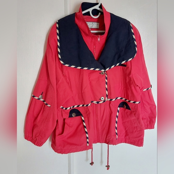 Vintage Mulberry St. All-weather Lined Jacket Red w/Blue&White Trim Size Medium - Picture 9 of 10